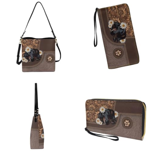 Image of Bucket Crossbody Bag Set for Women Lady, Leather Purse and Wallet Set Large Bucket Bag with Wallet