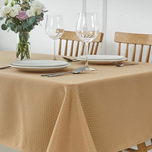 Image of maxmill Square Tablecloth Weaved Texture Stain Resistant Waterproof Wrinkle Resistant Washable Soft Table Cloth, Decorative Fabric Table Cover for Dining Room Dinner and Parties, 52 x 52 Inch, Beige