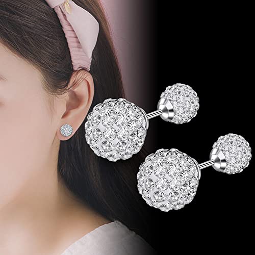 BG&WLing Front Back Earrings Crystal Ball Earring Studs Sparkly Double Ball Sterling Silver Post Stud Earrings Hypoallergenic Dainty Jewelry for Women2