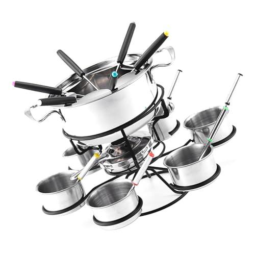 Juego de fondue – Juego de fondue de queso giratorio de 21 piezas, para barbacoa al aire libre, hervidor de alcohol, práctico utensilio de cocina para helados, chocolate, carne, disfrute, jardín