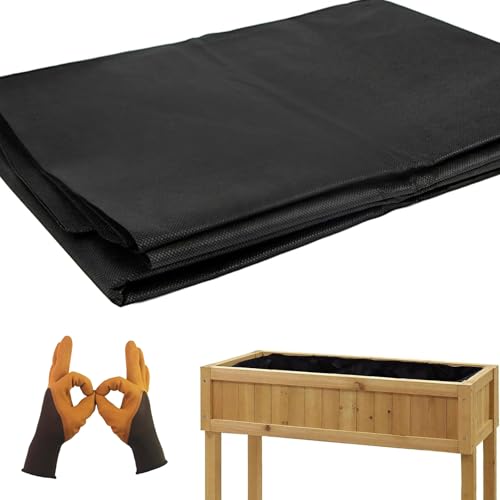 Yunzhou Fabric Liners with glove for Large Veg Trough Outdoor Raised Bed Planter Liner Non Woven Black Heavy Duty Plant Liners for Pots Trough Planters Outdoor & Indoor Plants (160cm x 210cm)