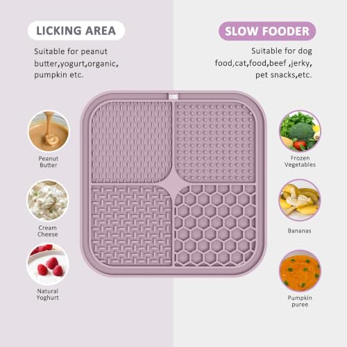 Image of ChefAide 2 Pack Lick Mat for Dogs,Cats,Upgraded 8.5x8.5 inches Licking Mats with Suction Cups,Slow Feeder Licking Pad for Anxiety Relief and Boredom Reducer,Suitable for Dog Training (Purple & Blue)
