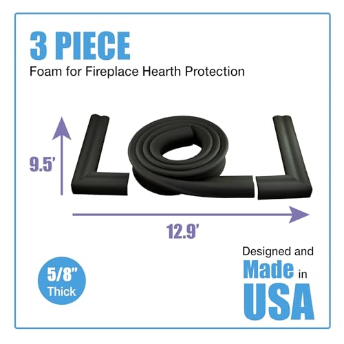 Image of KidKusion Extra Long Hearth Cushion | Made in USA | Black | 14.33 Ft of Padding | Child Safety, Edge and Corner Guard, Baby Proof Fireplace Bumper