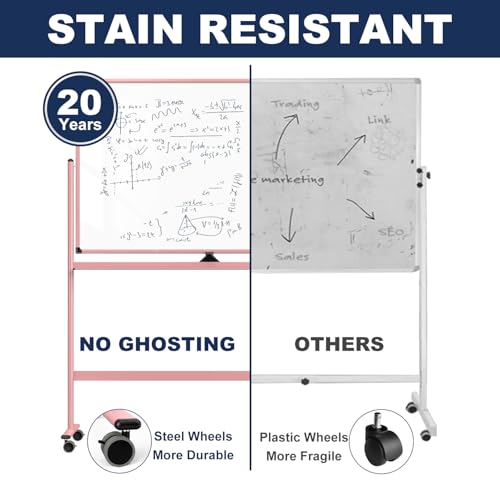 Image of Large Dry-Erase Rolling Magnetic Whiteboard - 48 x 32 Inches Dry Erase Board with Stand Height Adjust Double Sides Mobile White Board Easel on Wheels with 25 Sheets Paper Pad Office, Home & Classroom