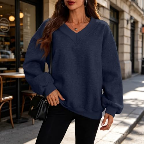 Womens V Neck Sweatshirt Oversized Fleece Sweat Shirts Winter Outfits - image 2