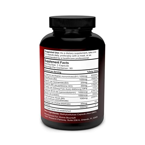 Divine Bounty Super B Complex Vitamins - All B Vitamins Including B12, B1, B2, B3, B5, B6, B7, B9, Folic Acid - Vitamin B Supplement - Support Healthy Energy Metabolism - 90 Vegetarian Capsules