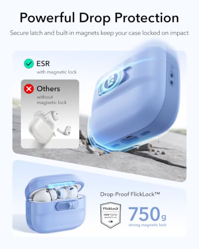 Image of ESR for AirPods Pro 3 Case (2025), Compatible with AirPods Pro 3 (USB-C Cable), MagSafe Ready, Magnetic Lid Lock, Full Drop Protection Cover with Lanyard, Light Blue
