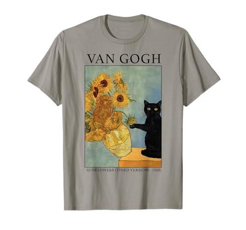 Van Gogh Black Cat With Sunflowers Funny Cat T-Shirt