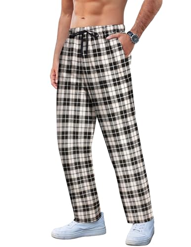 Pantalon à carreaux homme coton avec cordon serrage et poches COOFANDY
