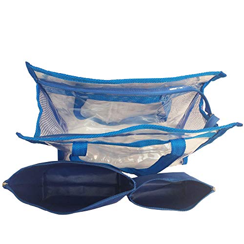 Bolsa feminina praia sacola transparente 2 necessaires brinde azul
