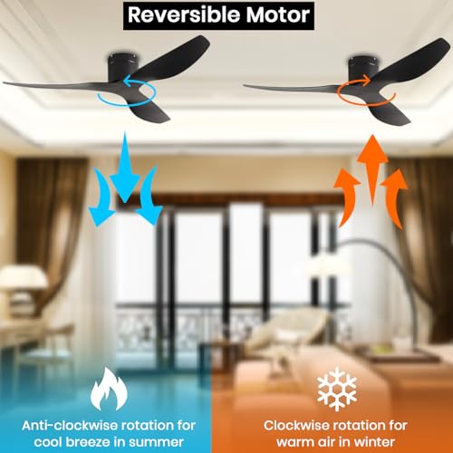 Image of oltao Titan Hugger Fan with Lights, 6 Speeds DC Reversible, Modern Low Profile Ceiling Fans for Bedroom, Living Room and Garage (Black)