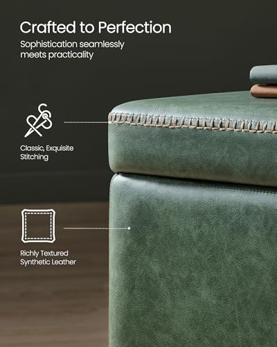 Image of VASAGLE EKHO Collection - Storage Ottoman Bench, Entryway Bedroom Bench, 25 Gallons, Synthetic Leather with Stitching, Mid-Century Modern, Safety Hinges, Loads 660 lb, Forest Green ULOM075C01