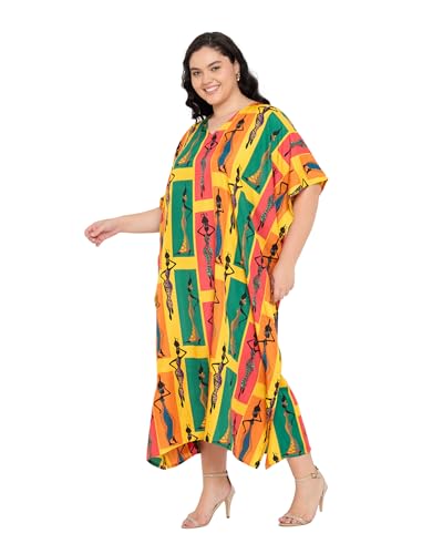 Image of Gypsie Blu Women Plus Size Kaftan Dress Beach Cover Up Maxi Dresses for Women, V-Neck Kimono Sleeve 1X-3X