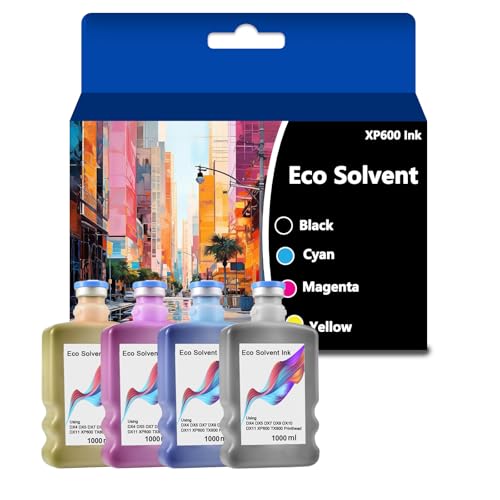 Eco Solvent Ink for Wide Format Grand Format Printers Replacement for Roland XP600 DX4 DX5 DX7 DX9 DX10 DX 11 TX800 Printhead, Mimaki, Mutoh (4packs,1000ml)