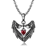 AIEGNOS Angle Wing of Love Necklace for Women 925 Sterling Silver Black Angel Wing Heart Beads Gothi