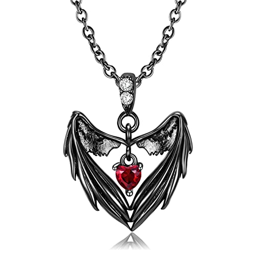 Aiegnos Angle Wing Of Love Necklace For Women 925 Sterling Silver Black Angel Wing Heart Beads Gothic Punk Pendant Necklace For Daughter Sister Halloween Gifts #TOP13