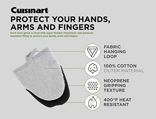 Image of Cuisinart Mini Oven Mitts - 5.5 inch x 7 inch Heat-Resistant Kitchen Mitts for Oven with Non-Slip Neoprene Palm, Cotton Filling, and Fabric Loop - Durable Oven Mitt Set for Cooking & Baking
