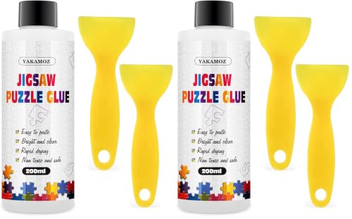 Image of YAKAMOZ Clear Jigsaw Puzzle Glue with Precision Applicator - Non-Toxic, Quick Dry & Water-Soluble for Puzzles up to 5000 Pieces (200ML) (Pack of 2)