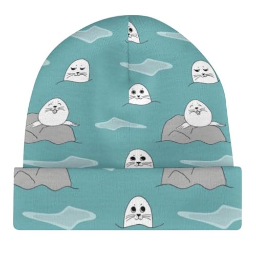 Sea Animal of Seal Pattern Kids Beanie Hat for for Girls Boys Children Cap Winter Knitted Chemo Cancer Headwear Accessories Gifts Decoration Black4