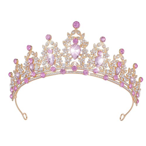 Kamirola Pink Crown for Women Crystal Princess Tiaras Rhinestone Queen Headband Wedding Bridal Hair Accessories Birthday Prom Christmas Pageant Party
