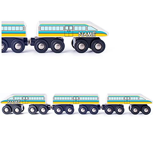 Holz Eisenbahn Modellwahl Schnellzug + Schienen - inkl. Name - Zug mit beweglichen Achsen - passend für alle Schienen-Systeme & Straßen - z.B. Brio/Hero.. – Bild 5