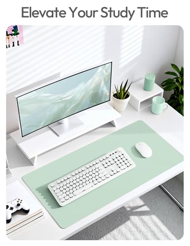 Image of YSAGi Leather Desk Protector, Office Mat, Large Mouse Mat, Non-Slip PU Leather Blotter, Laptop Desk Pad, Waterproof Writing Pad for Office and Home (Pale Green, 47.2 inch x 23.6 inch)