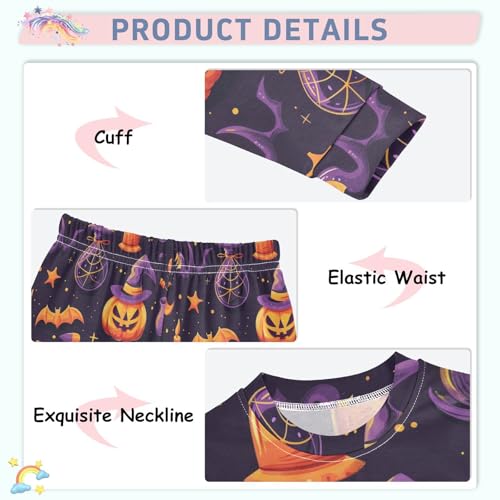 Fustylead Halloween Mystic Witch Pumpkin Potion Bat Moon Candle Cotton Pajama Sets 2 Piece PJ Top and Bottom Nightwear Set4