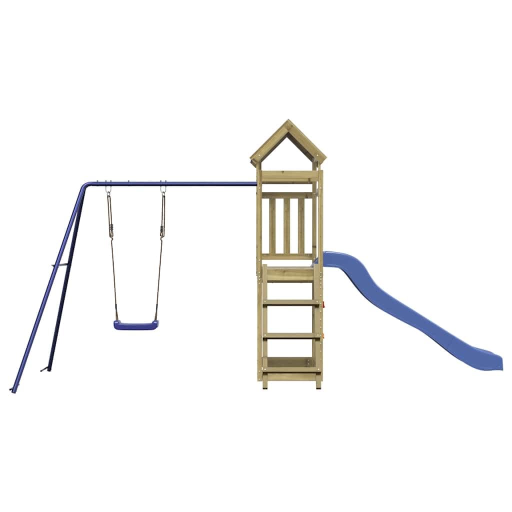 Spielturm aus imprägniertem Kiefernholz mit Wellenrutsche, Schaukel, Sandkasten und Leiter für Kleinkinder, wetterfestes Klettergerüst, Outdoor Spielhaus für Garten und Hof