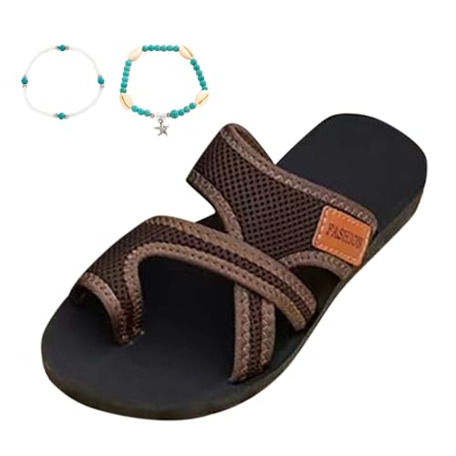 Generisch Chanclas de tela de verano para mujer, informales, cómodas, para la playa, café, 38 EU