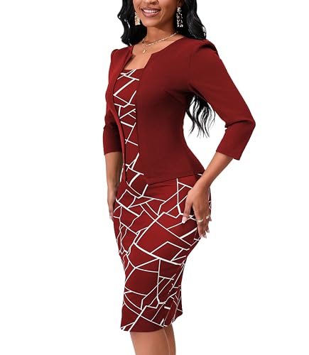 Image of Yajedo Women's Reto Bodycon Midi Dresses 3 /4 Sleeve Church Wear to Work Business Pencil Dress