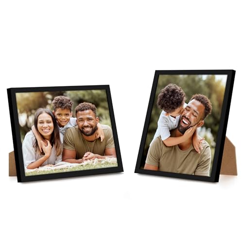Americanflat 7x8 Picture Frame with Shatter-Resistant Glass - Streamline Collection - Thin Border Photo Frame for Tabletop and Wall Display - Hanging Hardware and Easel Stand Included - Black