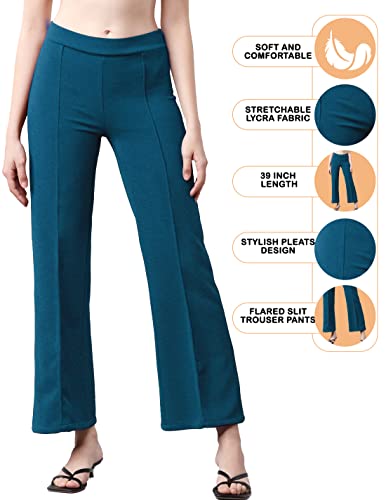 Image of Mehrang Cotton Blend Bootcut Parallel Trouser Pants for Women Regular Fit, Bellbottom Straight Pants for Womens