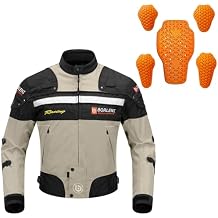 BORLENI Motorcycle Jacket Brown L and Motorcycle Armor Set Elbow Shoulder and Back Certified