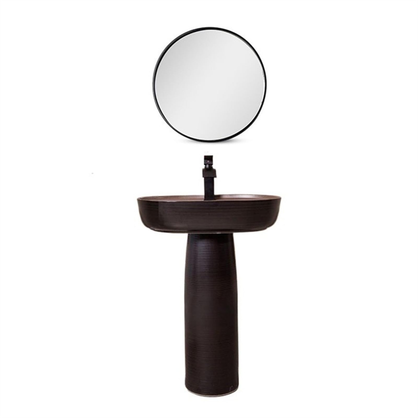 TIANQIHAO Column Basin, 2-Pieces Floor Standing Sink, Black Ceramic Sink Combo, Outdoor Courtyard Vanity Vessel Washbasin,D-One Size