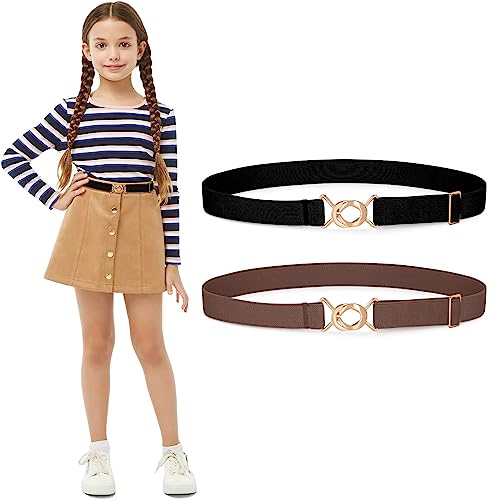 LEACOOLKEY Girls Boys Elastic Waist Belt for Dress Jeans Adjustable Kids Stretch Belt Back to School