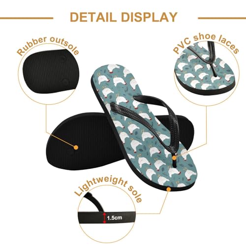 ALAZA White Chicken Farm Animal Flip Flops for Women Fashion Beach Slippers Comfort Mens Flip Flops Non-Slip Rubber Shower Slippers Sandal for Hotel Travel Sport,XS3