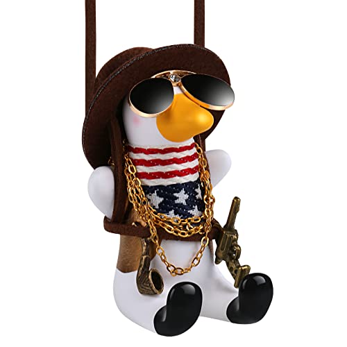 Cool Swinging Duck Car Hanging Ornament,Flying Duck with Sunglasses and Necklace, Cute Car Interior Rear View Mirror Decoration and Rear View Mirrior Hanging Accessories Gift for Men Women Teens