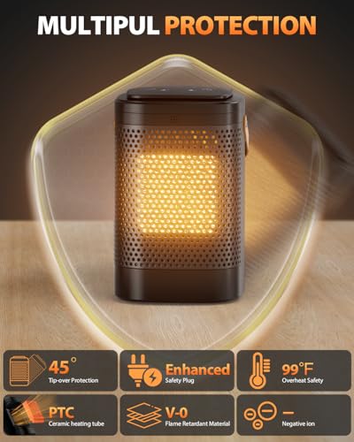 Brkioghte XY-612S Space Heater Indoor, Portable Electric Heaters For Indoor Use 1500W With Thermostat 12H Timer, Multi-Modes, 80° Oscillation thumb #5
