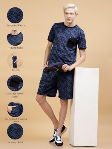 Image of Rigo Cotton Blend Waffle Knit Self Textured Co-Ord Set For Men's|Night Suit Set|Lounge-Wear Pajama Set|Night Wear, Beach Wear, Vacation Wear