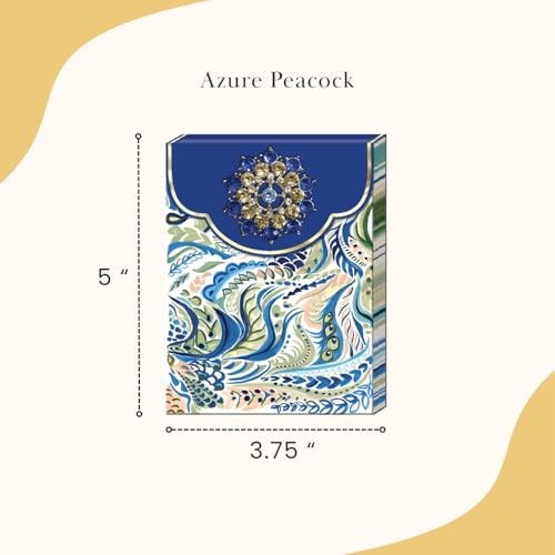 Image of Punch Studio Flip-Top Notepad For Daily Notes or Notes on-the-go, with Magnetic Closure, Brooch Embellishment, Gold-Foil Accents & 75 Illustrated Sheets, 5 inch x 3.75 inch - Azure Peacock (59225)