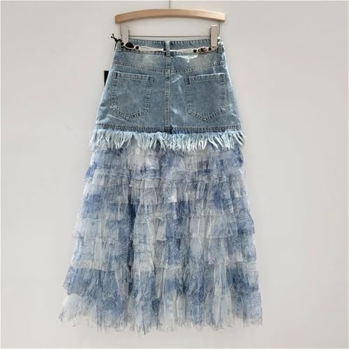 Women's Tassel Hem Denim Skirt, Tie-Dye Patchwork Boho Summer Skirt4