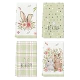 Artoid Mode Green Bunny Rabbit Ears Floral Leaves Easter Kitchen Towels Dish Towels, 18x26 Inch Be Kind Seasonal Decoration Hand Towels Set of 4