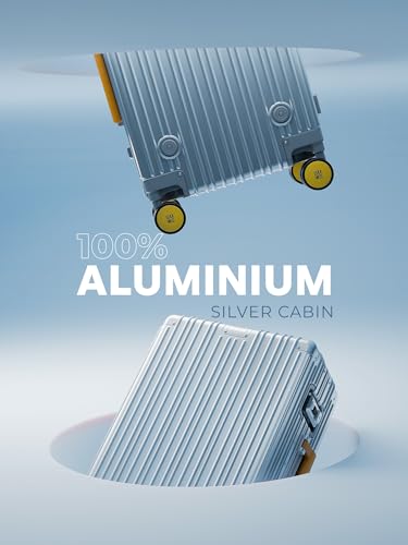 Image of EUME 100% Aluminium Cabin Trolley Bag Small for Travelling 50cm | Durable High-End 8 Silentrun 360 Degree Spinner Wheels | Premium Trolley Bag Small for Travel (Silver with Yellow Wheels)