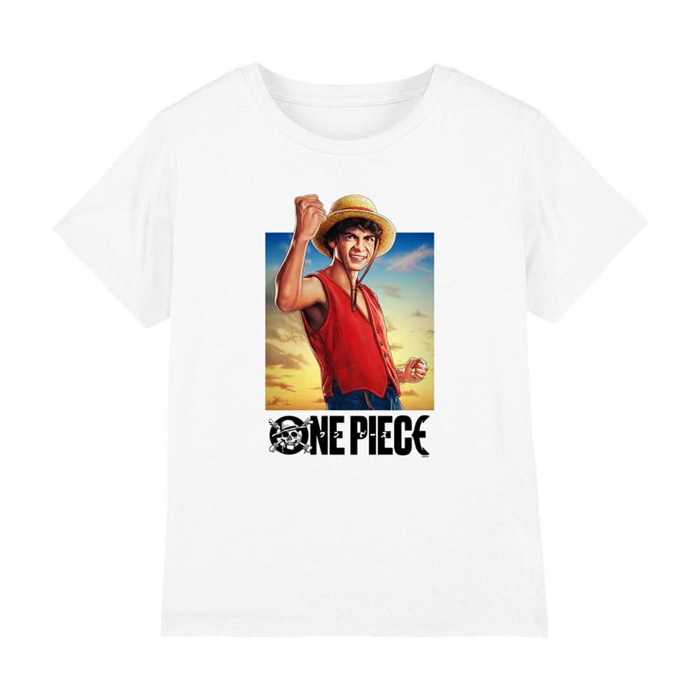 One Piece Luffy Straw Hat Poster Kids T-Shirt, White, 9-11Y