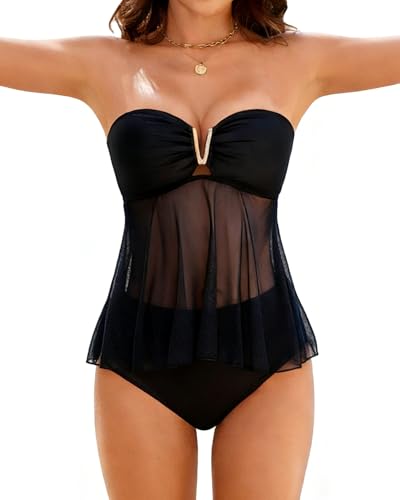 XUNYU Tankini Swimsuits for Women 2 Piece Mesh Bathing Suit