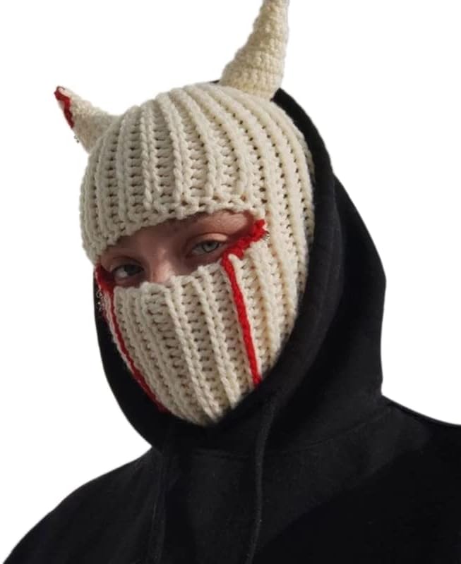 Funny Horns Creative Knitted Hat Beanies Warm Full Face Cover Ski Mask Windproof Balaclava Hat for Men Women - Image 3