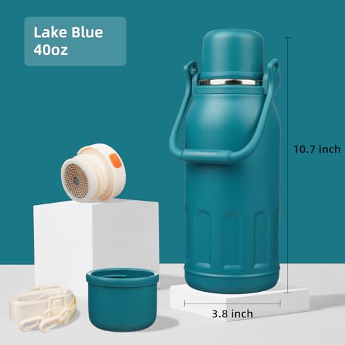 Image of Konokyo 40oz Thermos for Cold Drinks, Insulated Water Bottle, Lake Blue