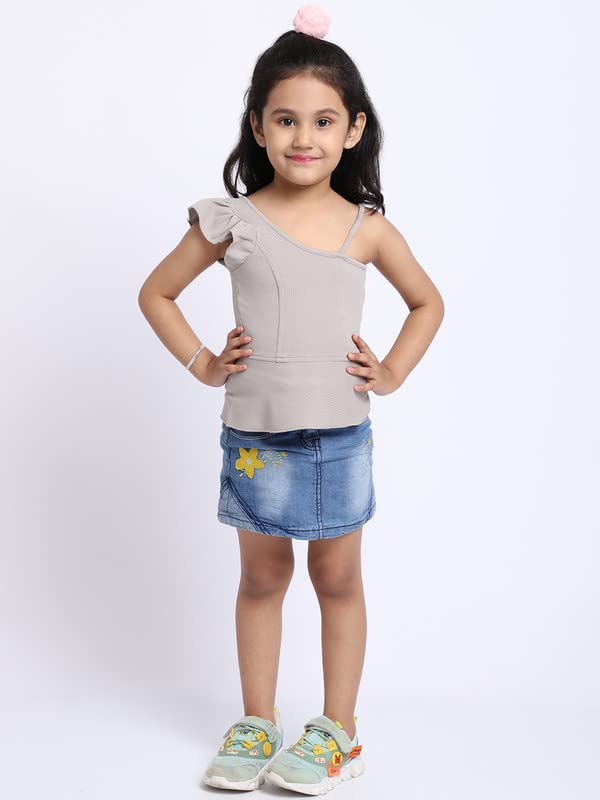 Image of ELEVANTO Crop top for Kids|One Side Off Shoulder Half Sleeve Crop top for Girls Crop top|Short Sleeve Summer Crop top for Girls-E19