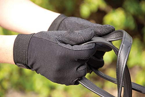 Rhinegold Cotton Pimple Grip Horse Riding Gloves - Black - Large - Non-Slip Lightweight Womens Equestrian Gloves with Velcro Fasten and Elasticated Wrist - Riding Gloves Ladies Equestrian