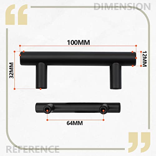 Bwintech 12 Pcs 100MM (64MM Hole Center) Matte Black Cabinet Pull Handles Kitchen T Bar Handles, Stainless Steel - Image 2